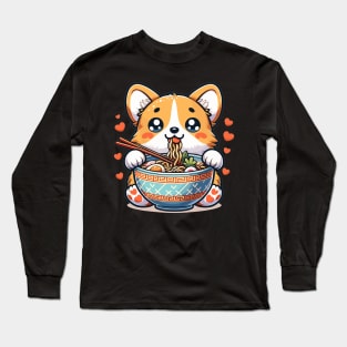 Kawaii Corgi Ramen Feast: Noodle Delight Long Sleeve T-Shirt